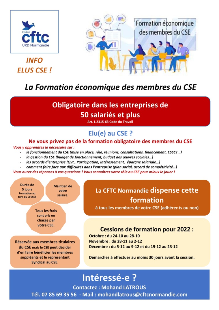 Elus CSE: la CFTC Normandie agréée pour dispenser la formation obligatoire