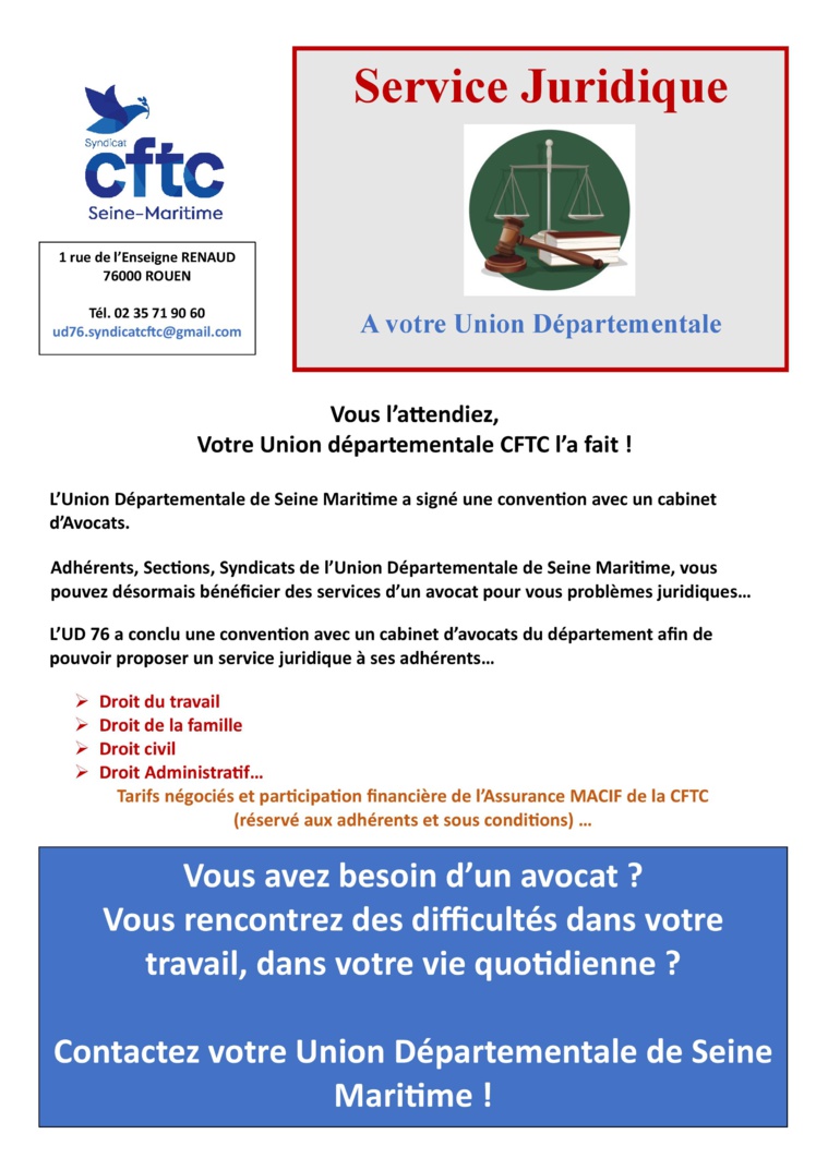 Création du service juridique de la CFTC Seine-Maritime