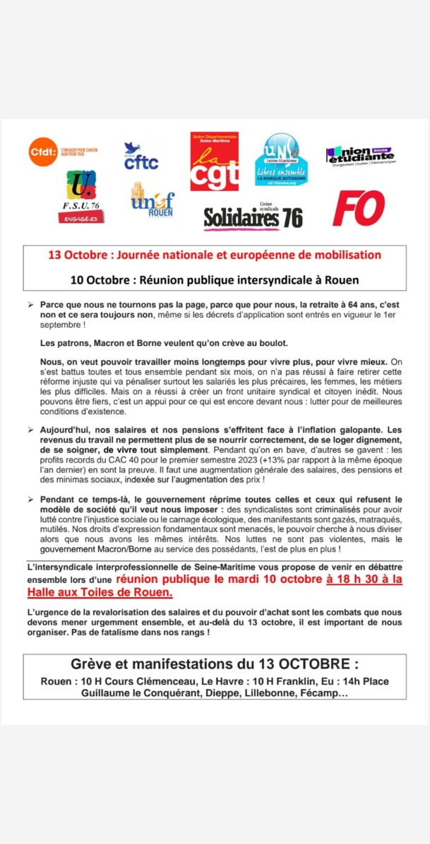 Manifestation du 13 octobre en Seine Maritime