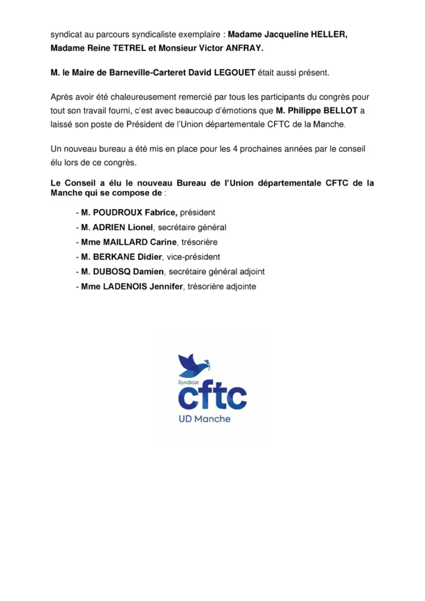 Election de la nouvelle équipe dirigeante CFTC de la Manche