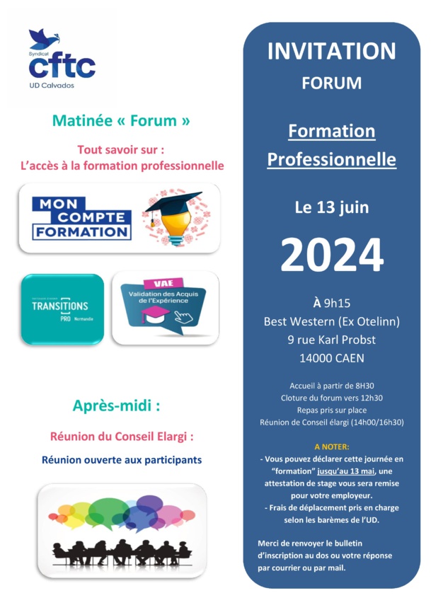 Invitation Forum et Conseil élargi UD14: il reste des places