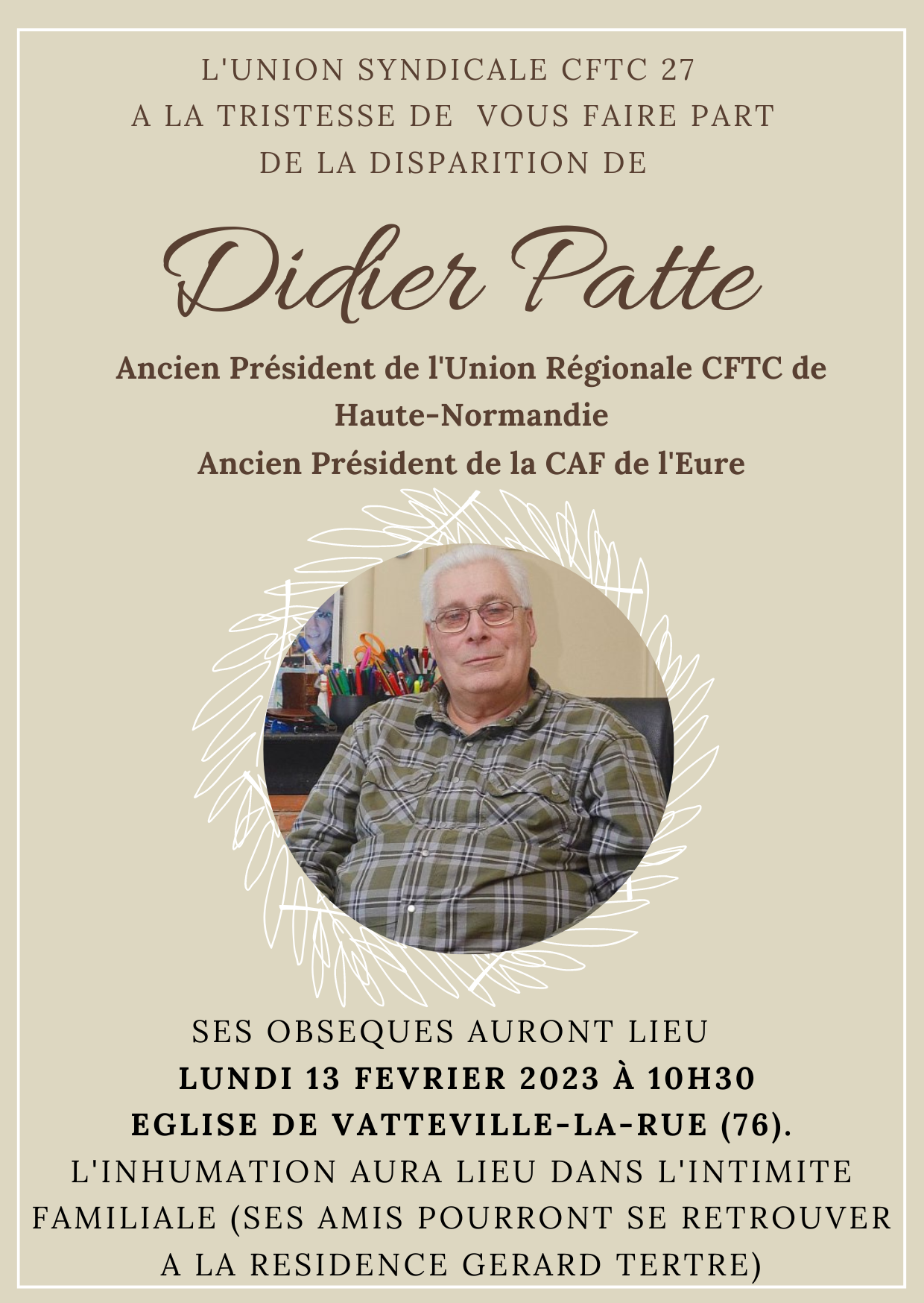 Décès de l'ancien président de la CFTC Haute-Normandie