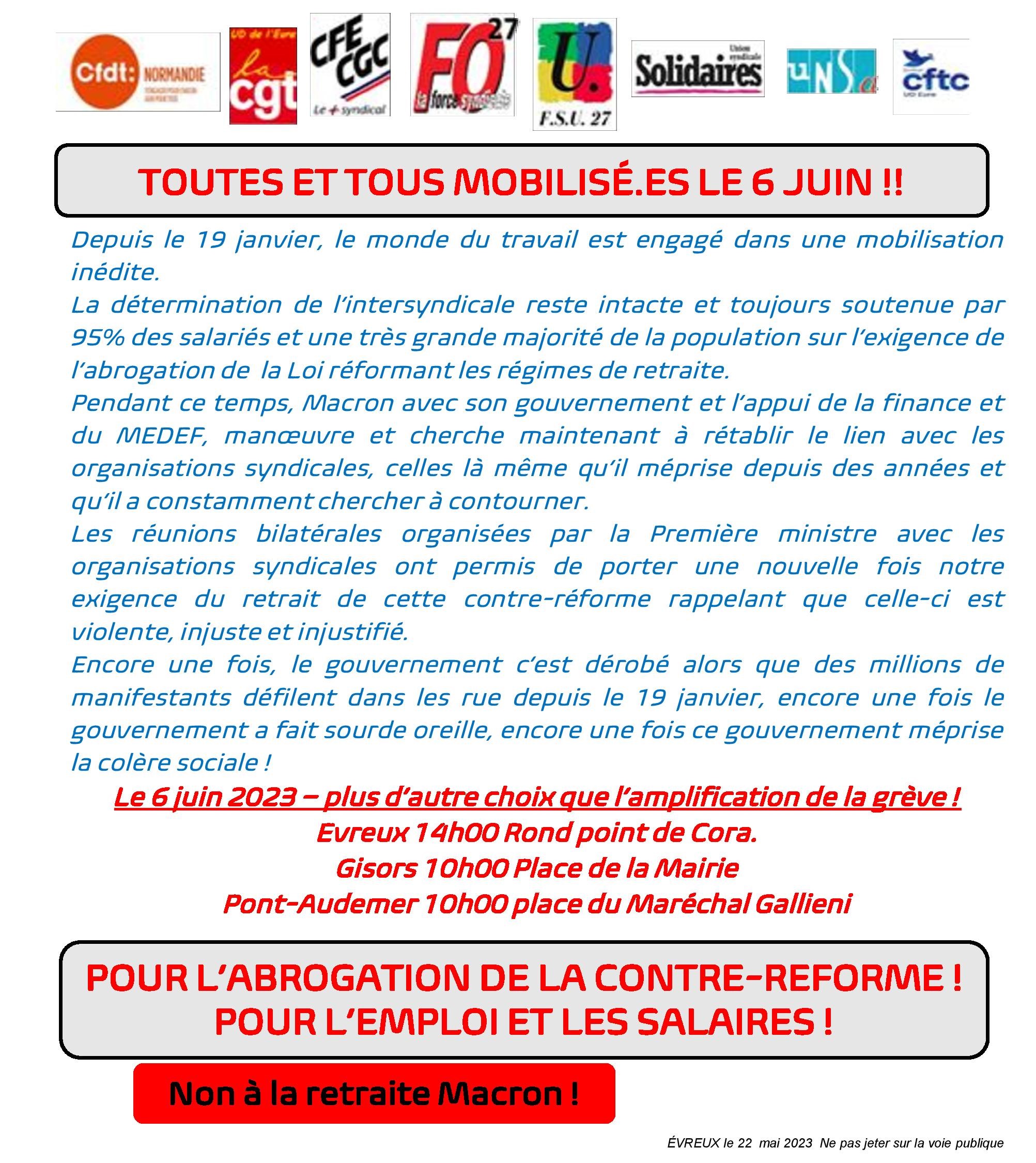 Mobilisation réforme des retraites: manifestation du 6 juin