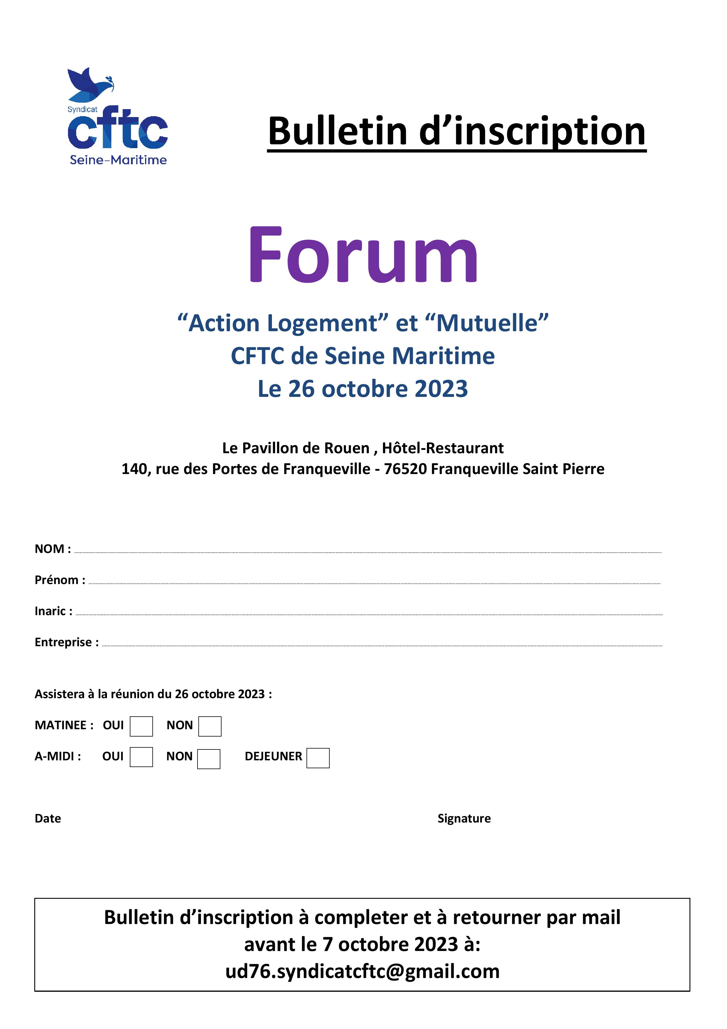 Invitation au forum du 26 octobre