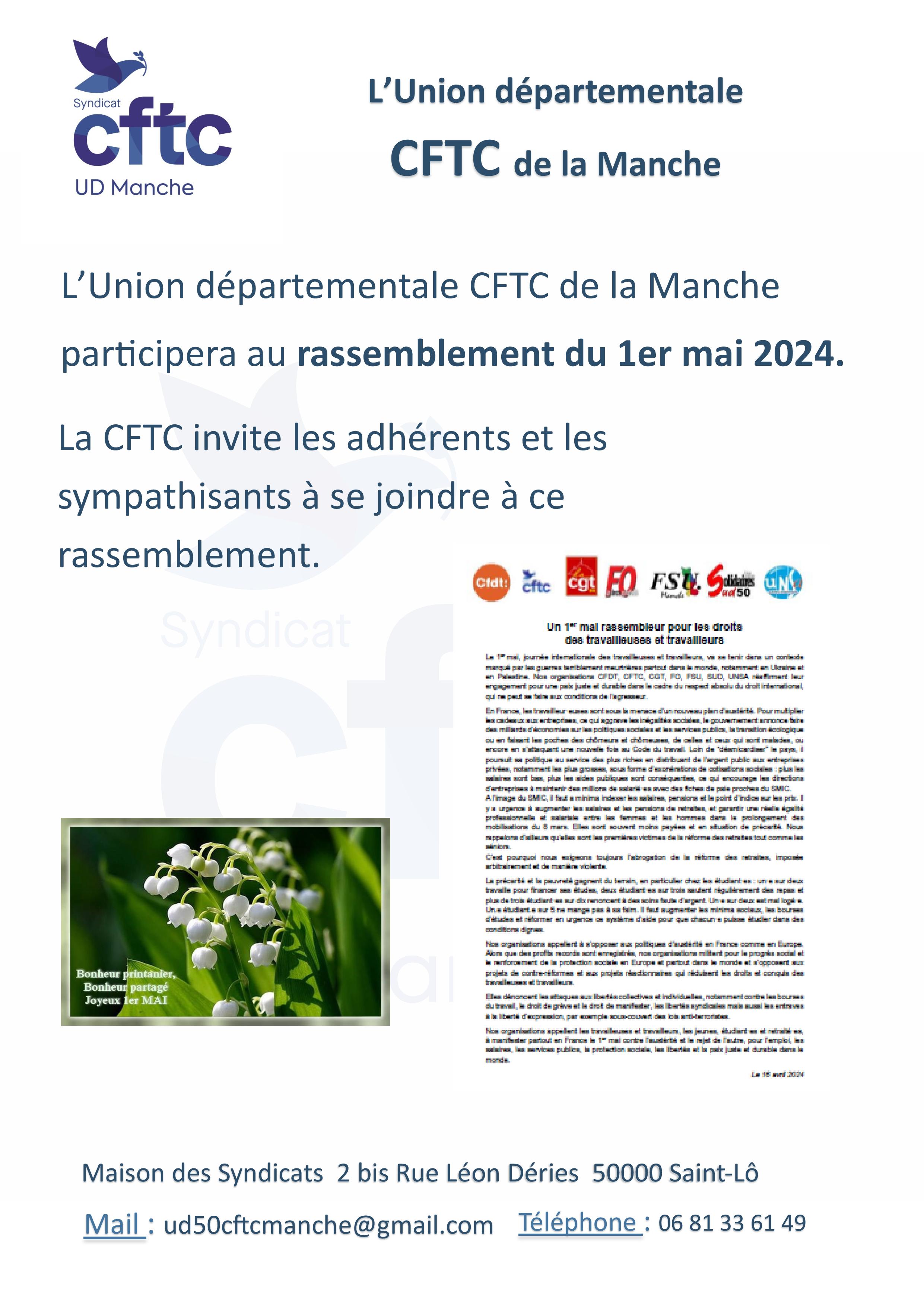 La CFTC 50 sera présente au rassemblement du 1er Mai